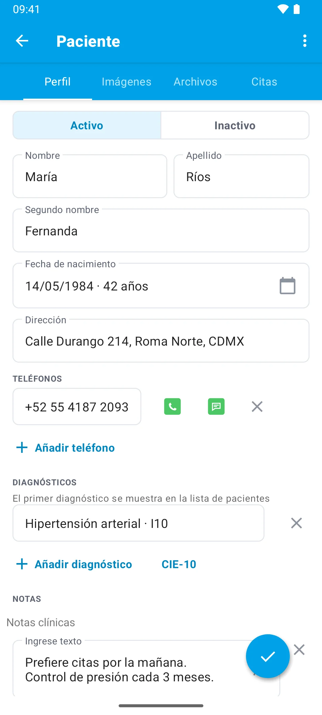 Historial de cada paciente